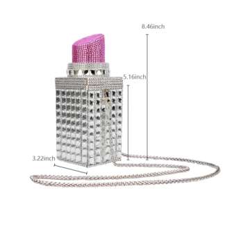 Sheiyeah Women Lipstick Shape Inlaid Rhinestone Crystal Glitter Evening Bags Purses Clutch Sparkly B...