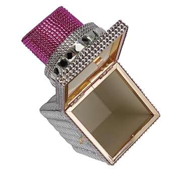 Sheiyeah Women Lipstick Shape Inlaid Rhinestone Crystal Glitter Evening Bags Purses Clutch Sparkly Banquet Handbag