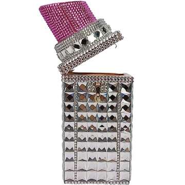 Sheiyeah Women Lipstick Shape Inlaid Rhinestone Crystal Glitter Evening Bags Purses Clutch Sparkly Banquet Handbag