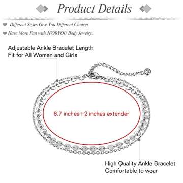 JFORYOU Toe Ring and Anklet Set For Women Open Adjustable Toe Rings Layered Bracelets Anklets Flower Arrow Leaf Band Ring Anklet Beach Foot Jewelry 9 Pcs Sliver