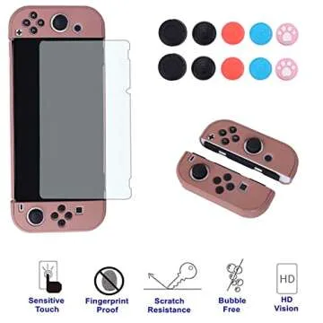 COMCOOL Dockable Case for Nintendo Switch Oled - [9 FT Military Grade Drop Protection] [with Tempered Glass Screen Protector and Thumb Grips] Cute Protective Cover for Nintendo Switch Oled - Brown
