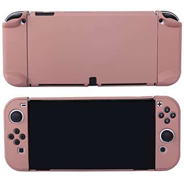 COMCOOL Dockable Case for Nintendo Switch Oled - [9 FT Military Grade Drop Protection] [with Tempered Glass Screen Protector and Thumb Grips] Cute Protective Cover for Nintendo Switch Oled - Brown