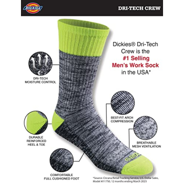 Dickies Men's Dri-Tech Hi-Vis Socks - Large, 6 Pairs