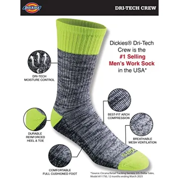 Dickies Men's Dri-Tech Hi-Vis Socks - Large, 6 Pairs