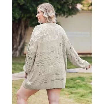 IN'VOLAND Womens Plus Size Crochet Cardigan Sweater Kimonos Boho Solid Color Oversized Summer Open Front Outwear 16W