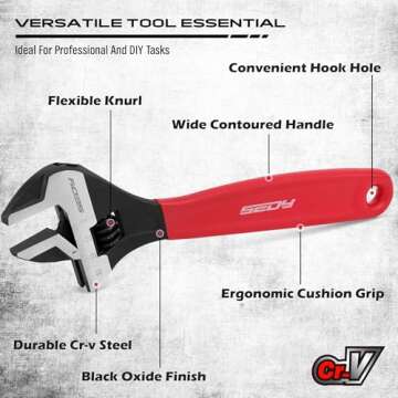 Adjustable Wrench Set Pipe Spanner: 6" 8" 10" Wide Jaw Black Oxide Wrench With Cushion Grip, Laser Marked Metric & SAE Scales, CR-V Steel for Professional