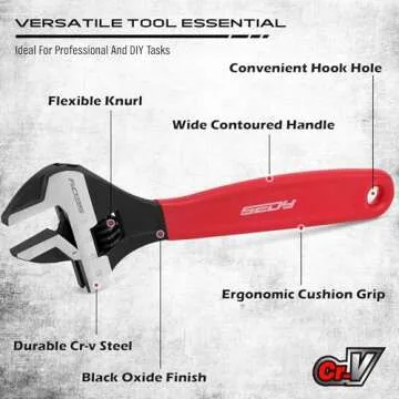 Adjustable Wrench Set Pipe Spanner: 6" 8" 10" Wide Jaw Black Oxide Wrench With Cushion Grip, Laser Marked Metric & SAE Scales, CR-V Steel for Professional