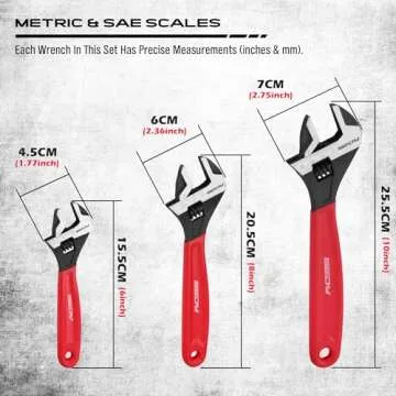 Adjustable Wrench Set Pipe Spanner: 6" 8" 10" Wide Jaw Black Oxide Wrench With Cushion Grip, Laser Marked Metric & SAE Scales, CR-V Steel for Professional