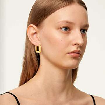 MUYAN Gold Plated Square Hoop Earrings for Women,Geometric Polished Huggie Earrings Minimalist Lightweight Jewelry