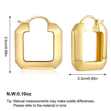 MUYAN Gold Plated Square Hoop Earrings for Women,Geometric Polished Huggie Earrings Minimalist Lightweight Jewelry