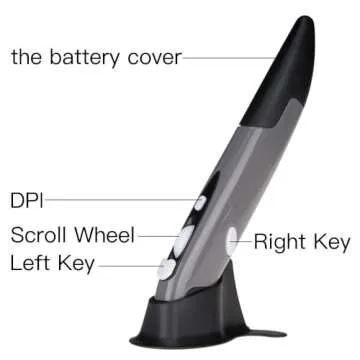 lychee Wireless Optical Pocket Pen Mouse, 2.4GHZ USB Wireless Optical Pen Mouse 800/1200/1600 DPI Adjustable Handwriting Mini Air Mouse Mice for PC Laptop Notebook Computer Mac (Grey)