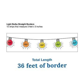 Schoolgirl Style Light Bulb Moments Colorful Light Bulb Bulletin Board Borders, 36 Feet of Straight, Light Bulb Rainbow Classroom Borders for Bulletin Board, White Board, & Classroom Décor