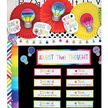 Schoolgirl Style Light Bulb Moments Colorful Light Bulb Bulletin Board Borders, 36 Feet of Straight, Light Bulb Rainbow Classroom Borders for Bulletin Board, White Board, & Classroom Décor