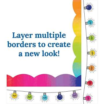 Schoolgirl Style Light Bulb Moments Colorful Light Bulb Bulletin Board Borders, 36 Feet of Straight, Light Bulb Rainbow Classroom Borders for Bulletin Board, White Board, & Classroom Décor