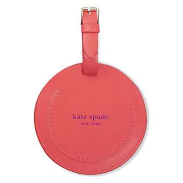 Kate Spade New York Round Vegan Leather Luggage Tag for Women, Durable Suitcase ID Tag, Let's Go