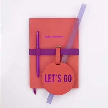 Kate Spade New York Round Vegan Leather Luggage Tag for Women, Durable Suitcase ID Tag, Let's Go