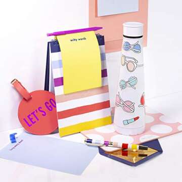 Kate Spade New York Round Vegan Leather Luggage Tag for Women, Durable Suitcase ID Tag, Let's Go