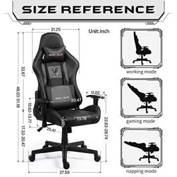 NOKAXUS Gaming Chair with Adjustable Massage Lumbar Cushion