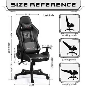 NOKAXUS Gaming Chair with Adjustable Massage Lumbar Cushion