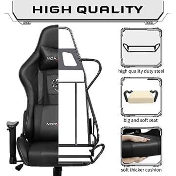 NOKAXUS Gaming Chair with Adjustable Massage Lumbar Cushion