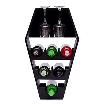 HippoProof Coffin Wine Rack Countertop - Wood Coffin Rack for Kitchen or Living Room - Black Wooden Coffin Shelf Bottle Holder - Gift on Any Occasion, Length: 7 inches , Height: 25 inches x 15 inches