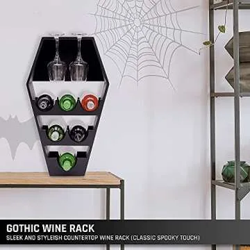 HippoProof Coffin Wine Rack Countertop - Wood Coffin Rack for Kitchen or Living Room - Black Wooden Coffin Shelf Bottle Holder - Gift on Any Occasion, Length: 7 inches , Height: 25 inches x 15 inches