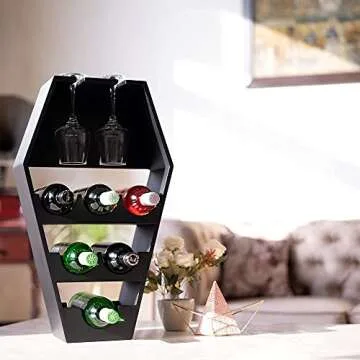 HippoProof Coffin Wine Rack Countertop - Wood Coffin Rack for Kitchen or Living Room - Black Wooden Coffin Shelf Bottle Holder - Gift on Any Occasion, Length: 7 inches , Height: 25 inches x 15 inches