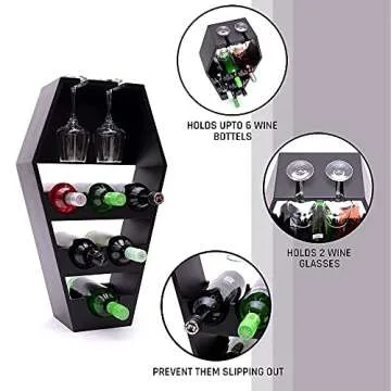 HippoProof Coffin Wine Rack Countertop - Wood Coffin Rack for Kitchen or Living Room - Black Wooden Coffin Shelf Bottle Holder - Gift on Any Occasion, Length: 7 inches , Height: 25 inches x 15 inches