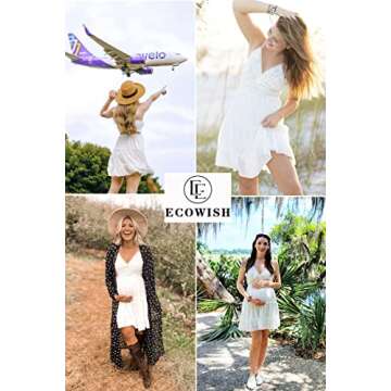 ECOWISH Summer Dresses for Women 2025 V-Neck Spaghetti Strap Bowknot Backless Sleeveless Lace Mini Swing Skater Dress White Medium