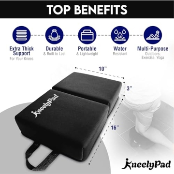 KneelyPad by Kneely | Kneeling Pad for Gardening, Exercise, Cleaning, & Mechanic Work | Extra Thick Memory Foam Knee Cushion for Gardening with Washable Cover | Foldable Gardening Knee Pad with Handle