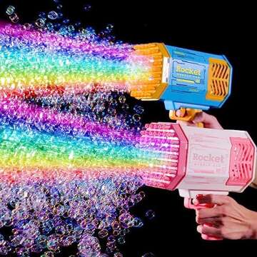 SHCKE Rocket Boom Bubble Gun, 69 Holes Bubble Machine with Colorful Lights, Bubble Machine Gun for K...