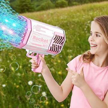 SHCKE Rocket Boom Bubble Gun, 69 Holes Bubble Machine with Colorful Lights, Bubble Machine Gun for Kids Adults Summer Outdoor Birthday Wedding Party Activity [Pink]