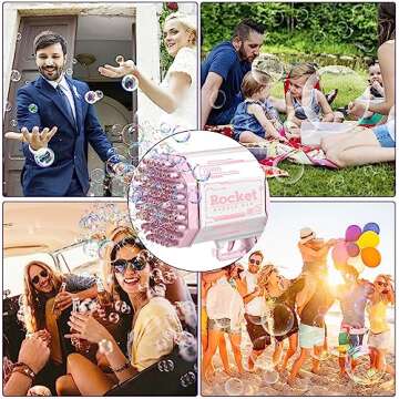 SHCKE Rocket Boom Bubble Gun, 69 Holes Bubble Machine with Colorful Lights, Bubble Machine Gun for Kids Adults Summer Outdoor Birthday Wedding Party Activity [Pink]