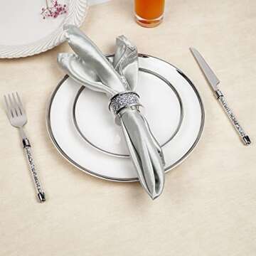 SHYFOY Silver Diamond Napkin Ring Glass Framed, Crystal Dinning Cloth Rings Set of 4 Piece, Glam Serviette Buckle Cloth Holder Sparkle Bling Crushed Diamond Table Decor Accessories