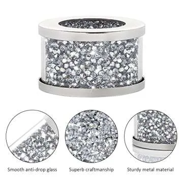 SHYFOY Silver Diamond Napkin Ring Glass Framed, Crystal Dinning Cloth Rings Set of 4 Piece, Glam Serviette Buckle Cloth Holder Sparkle Bling Crushed Diamond Table Decor Accessories