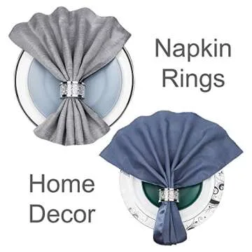 SHYFOY Silver Diamond Napkin Ring Glass Framed, Crystal Dinning Cloth Rings Set of 4 Piece, Glam Serviette Buckle Cloth Holder Sparkle Bling Crushed Diamond Table Decor Accessories