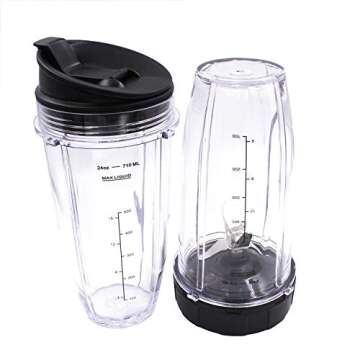 Replacement Blender Cup with Lid (2 Pack) 24 Oz Cups For Ninja Auto iQ BL480 BL482 BL642 BL682 BL450 BN401 BN751 BN801 Foodi SS351 SS151 SS401 Ninja Blender Auto iQ Blade
