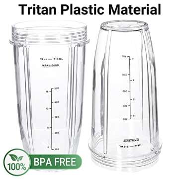 Replacement Blender Cup with Lid (2 Pack) 24 Oz Cups For Ninja Auto iQ BL480 BL482 BL642 BL682 BL450 BN401 BN751 BN801 Foodi SS351 SS151 SS401 Ninja Blender Auto iQ Blade