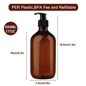 2 Pack 500ml 17oz Empty Shampoo Bottles Versatile Amber Pump Bottle Leak proof Lotion Container Hand Soap Dispenser