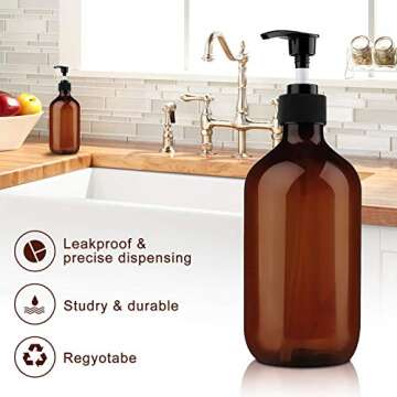 2 Pack 500ml 17oz Empty Shampoo Bottles Versatile Amber Pump Bottle Leak proof Lotion Container Hand Soap Dispenser