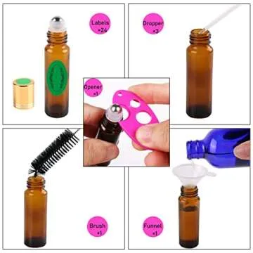 Inice 24 Pack Roll-On Bottles for Essential Oils 10ml