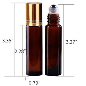 inice 24 Pack Amber Galss Roller Bottles for Aromatherapy Essential Oils,10ml Roll On Bottles with Stainless Steel Roller Balls Metal Cap