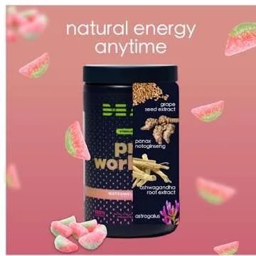Be Amazing Vegan Stim Free Pre-Workout Powder | Energy Booster Powdered Drink with No Caffeine, No Crash, No Jitters | Gluten-Free Supplement with Adaptogens | Watermelon Candy, 30 Scoops
