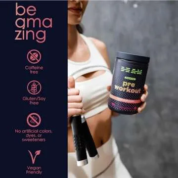Be Amazing Vegan Stim Free Pre-Workout Powder | Energy Booster Powdered Drink with No Caffeine, No Crash, No Jitters | Gluten-Free Supplement with Adaptogens | Watermelon Candy, 30 Scoops