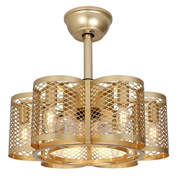 SMLERAY Caged Ceiling Fan with Light and Remote Control,6 Speed Bladeless Ceiling Fans with Reversib...