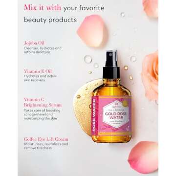 24 Karat Gold Rose Water Toner by Leven Rose Organic Natural Moroccan 24K Rosewater Toner 4 oz