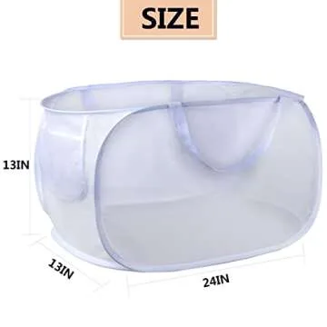 foldable laundry basket, Pop Up Laundry Hamper, Collapsible Mesh dirty clothes hamper (Tear Proof, with Strong Handles) (White）