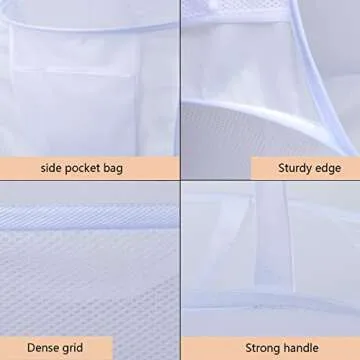 foldable laundry basket, Pop Up Laundry Hamper, Collapsible Mesh dirty clothes hamper (Tear Proof, with Strong Handles) (White）