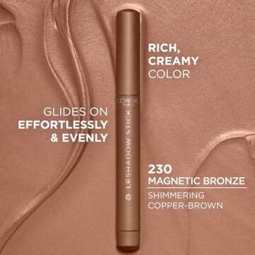 L’Oréal Paris Makeup Le Shadow Stick Eyeshadow, Blendable, Smudge-Resistant, Cream Eyeshadow, Magnetic Bronze, 0.05 Oz