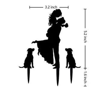 Wedding Cake Topper - Bride Hold Groom with Flowers Besides 2 Pet Dogs Silhouette Cake Decoration (B...